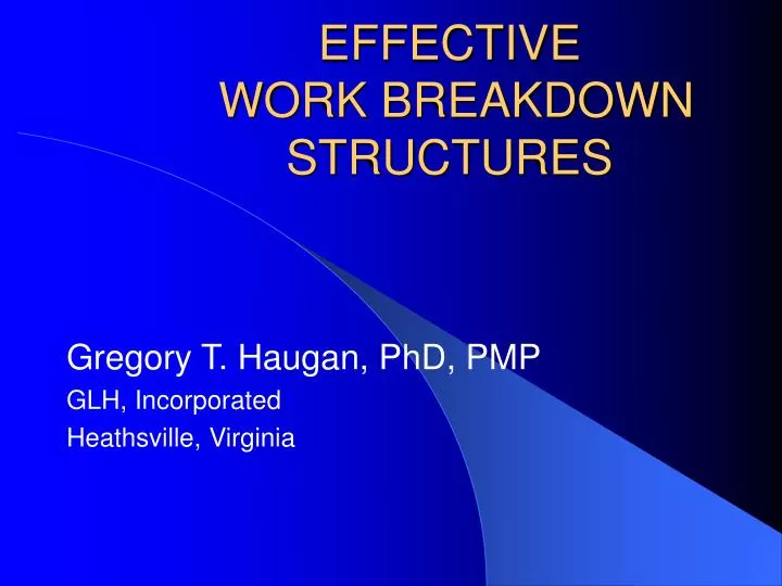 effective work breakdown structures n.