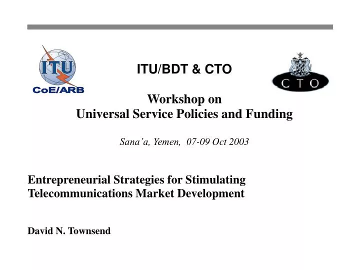 entrepreneurial strategies for stimulating telecommunications market development david n townsend n.