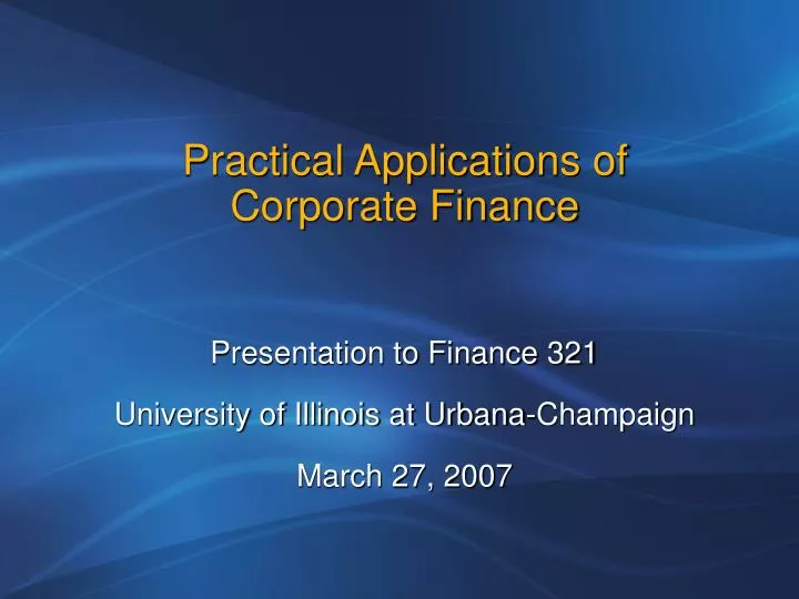 practical applications of corporate finance n.