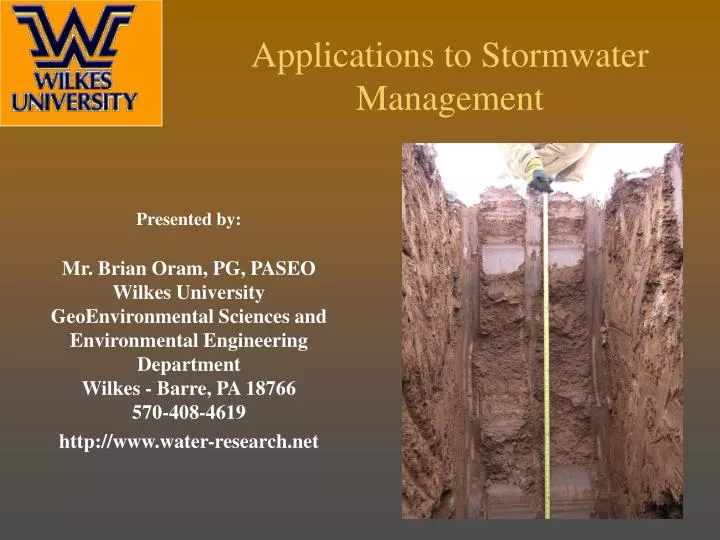 applications to stormwater management n.