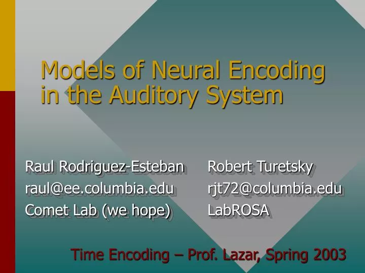 models of neural encoding in the auditory system n.