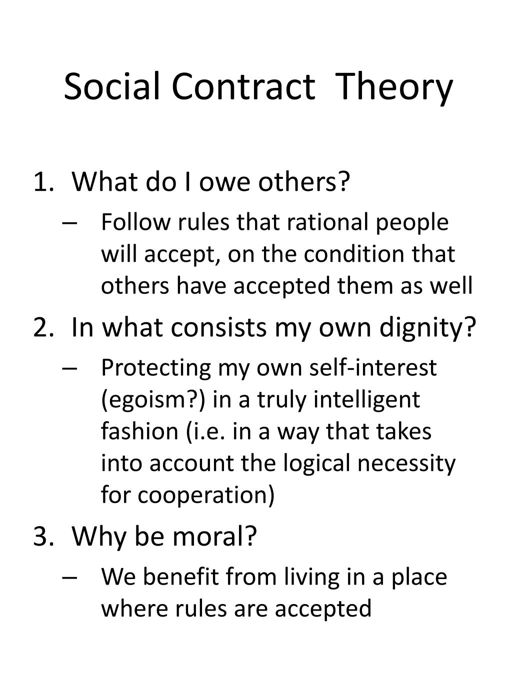 Conceptions of the Social Contract Theory
