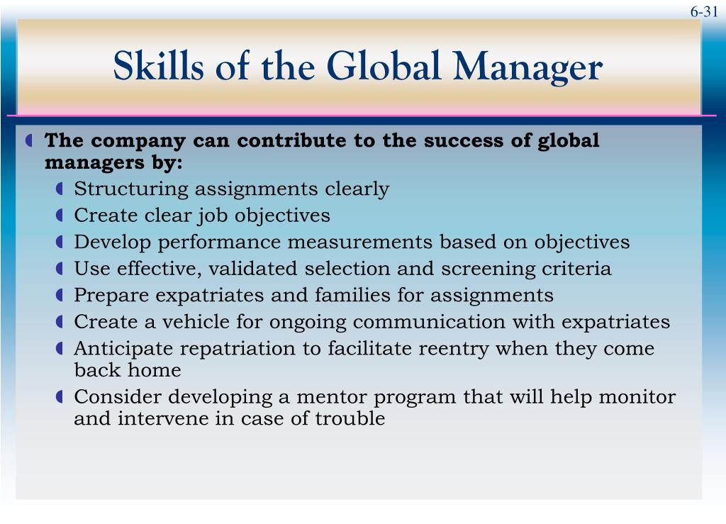 the global manager assignment