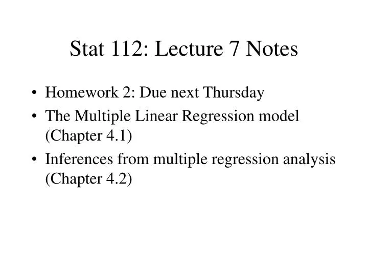 Ppt Stat 112 Lecture 7 Notes Powerpoint Presentation Free Download