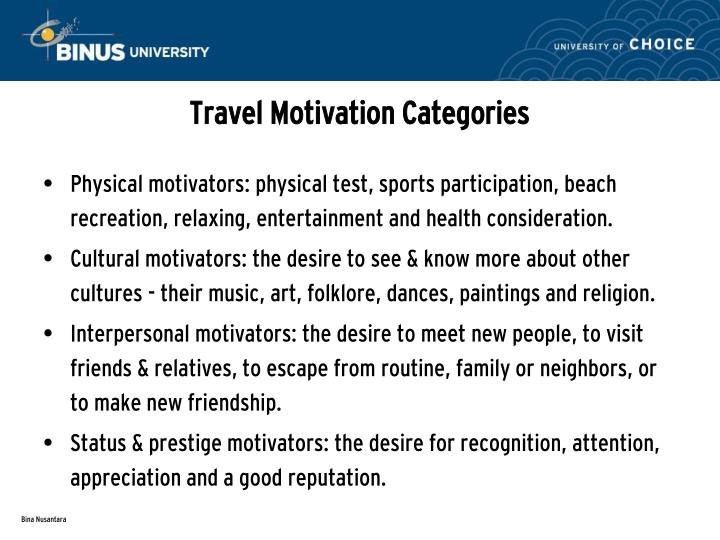 categories of travel motivators