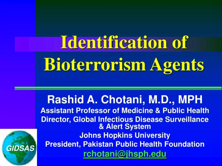 identification of bioterrorism agents n.