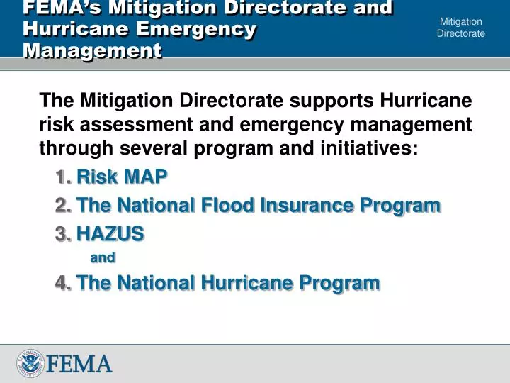 fema s mitigation directorate and hurricane emergency management n.