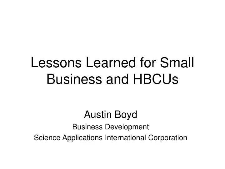 lessons learned for small business and hbcus n.