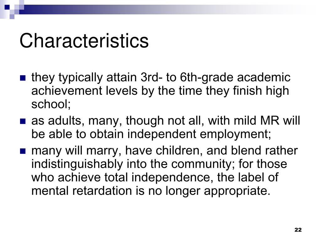mild mental retardation in adults characteristics