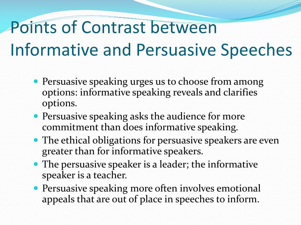 how to make an informative speech not persuasive