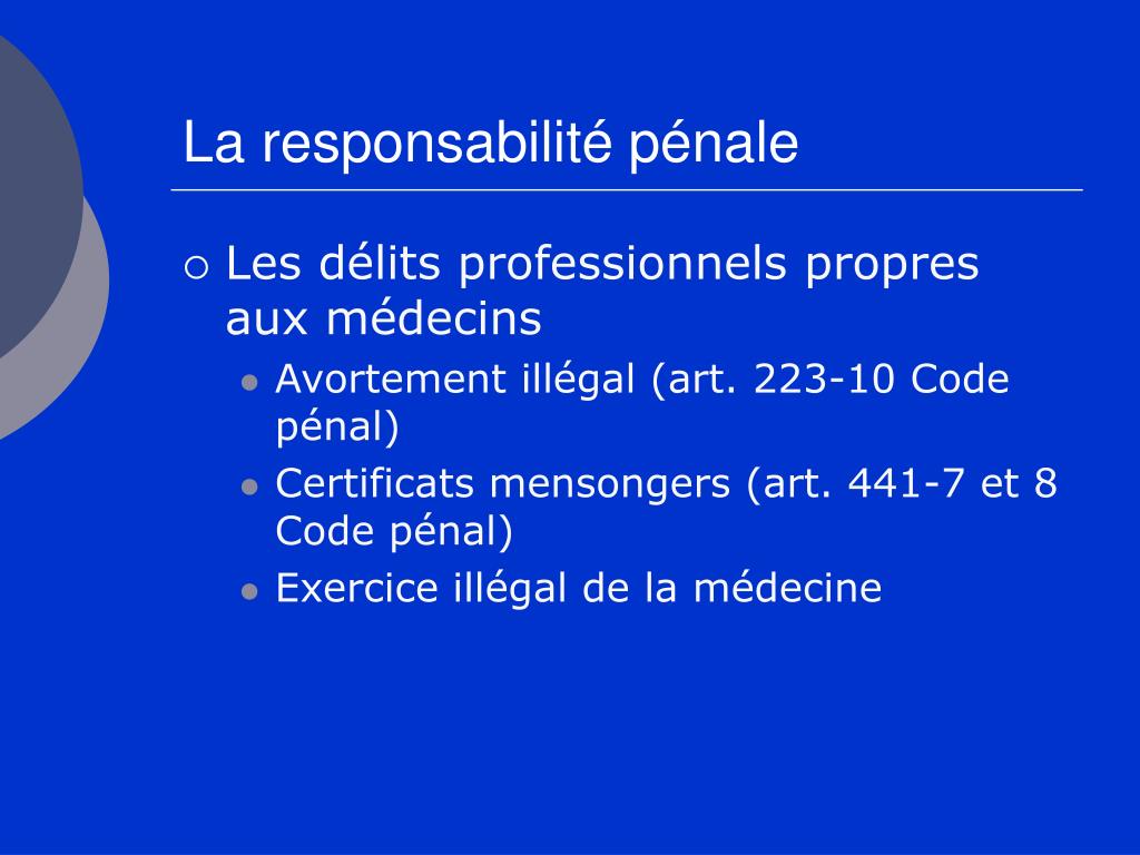 PPT - La responsabilité médicale pénale, civile, administrative et