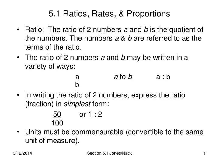 Ppt - 5.1 Ratios, Rates, & Proportions Powerpoint Presentation, Free Download - Id:391201