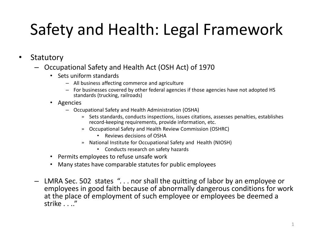 Ppt Safety And Health Legal Framework Powerpoint Presentation Free Download Id393514 6616