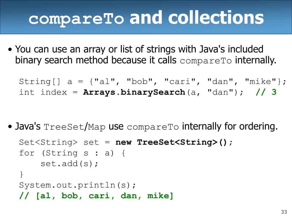 Java description. COMPARETO. COMPARETO java. COMPARETO java example. List to array java.