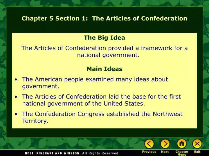 PPT - Chapter 5 Section 1: The Articles of Confederation PowerPoint ...