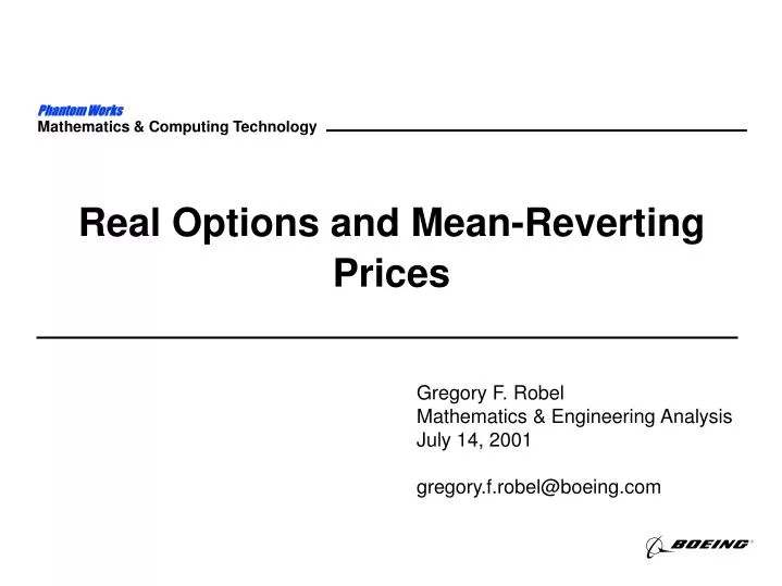 real options and mean reverting prices n.