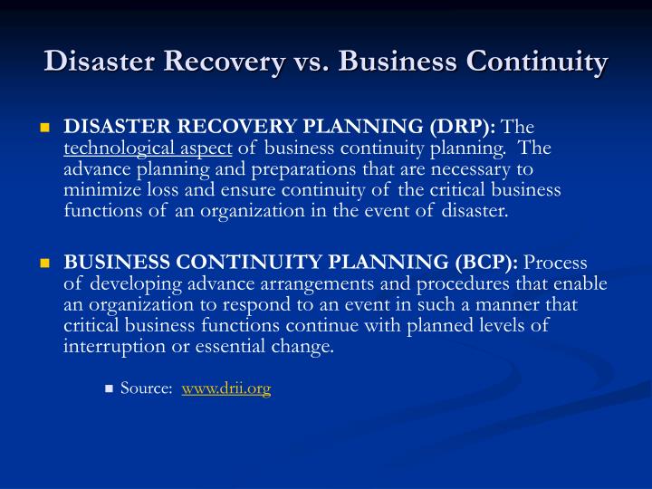 disaster recovery planning vs business continuity planning