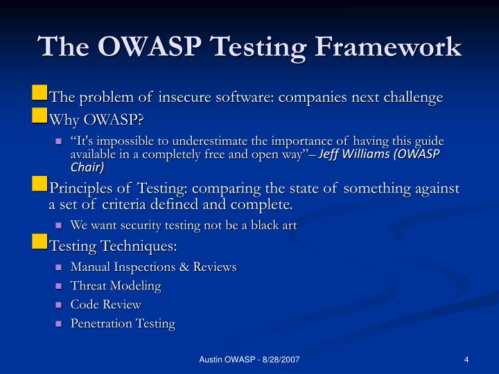 PPT - The OWASP Testing Framework PowerPoint Presentation - ID:403641