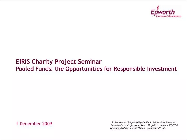 eiris charity project seminar pooled funds the opportunities for responsible investment n.
