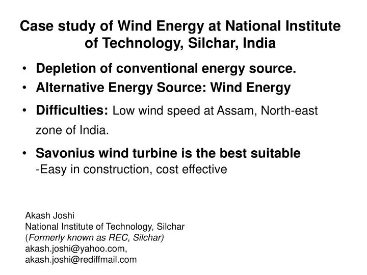 case study of wind energy at national institute of technology silchar india n.