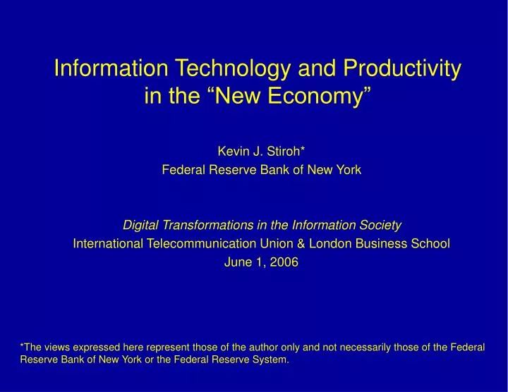 information technology and productivity in the new economy n.