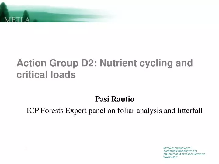 action group d2 nutrient cycling and critical loads n.