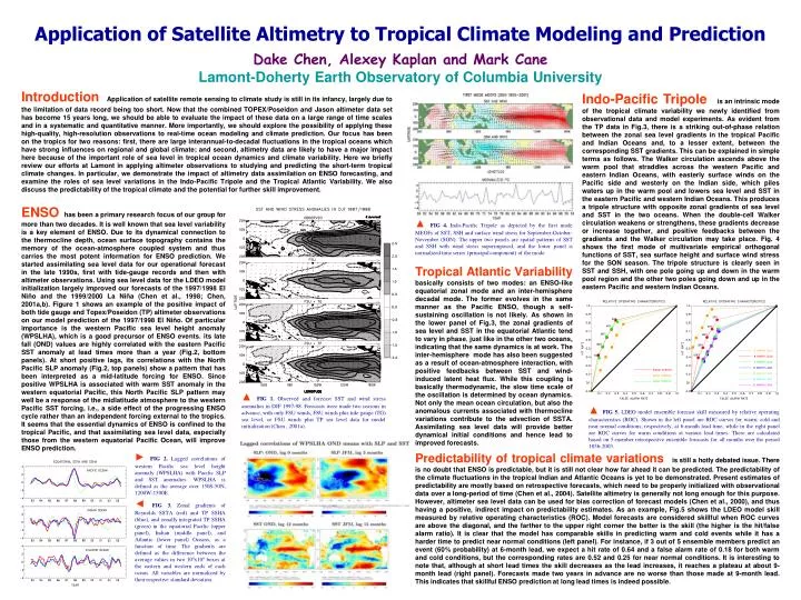 application of satellite altimetry to tropical climate modeling and prediction n.