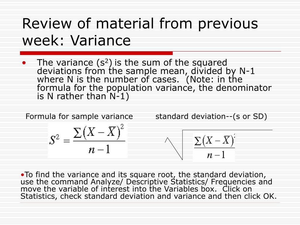 PPT - Review of material from previous week: Variance PowerPoint