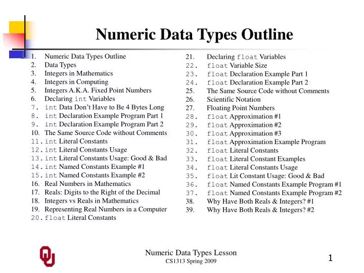 PPT Numeric Data Types Outline PowerPoint Presentation, free download