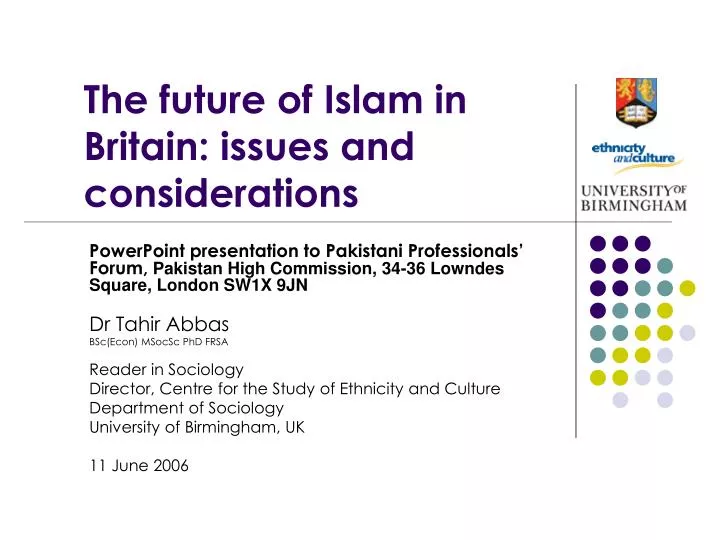 the future of islam in britain issues and considerations n.