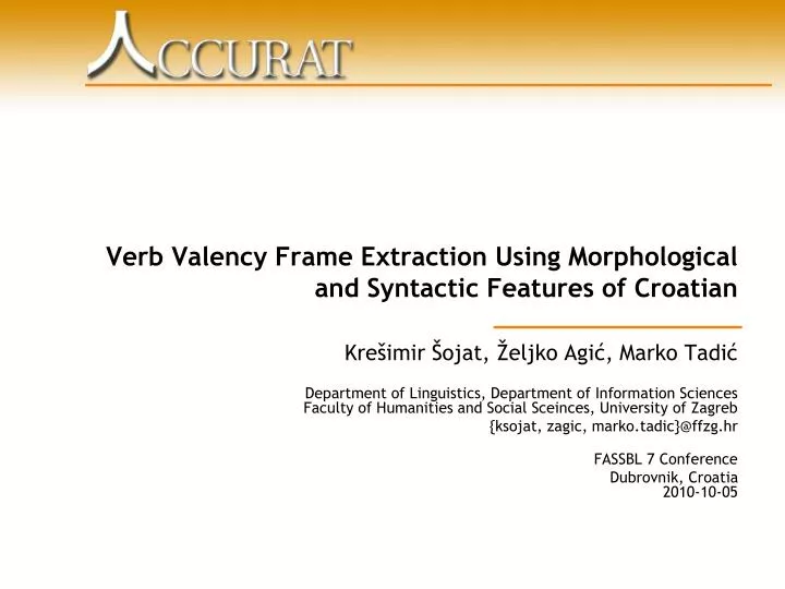verb valency frame extraction using morphological and syntactic features of croatian n.