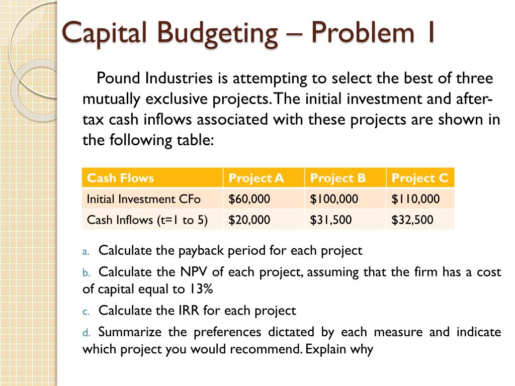 capital budgeting techniques solved problems