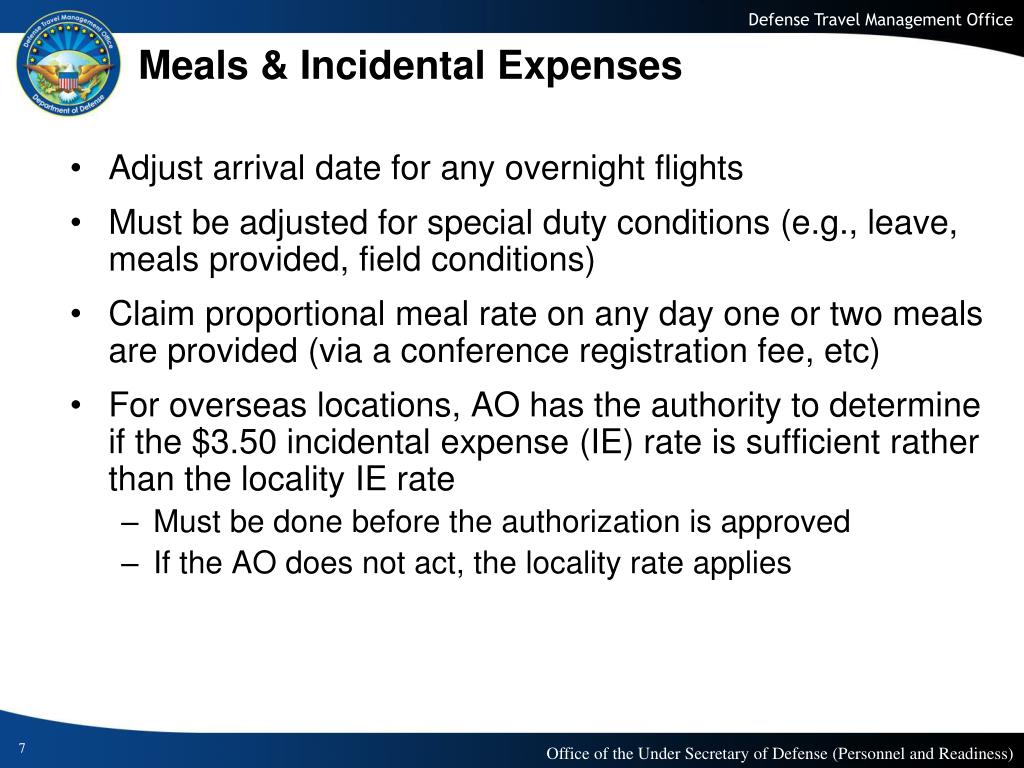 federal travel meals and incidentals