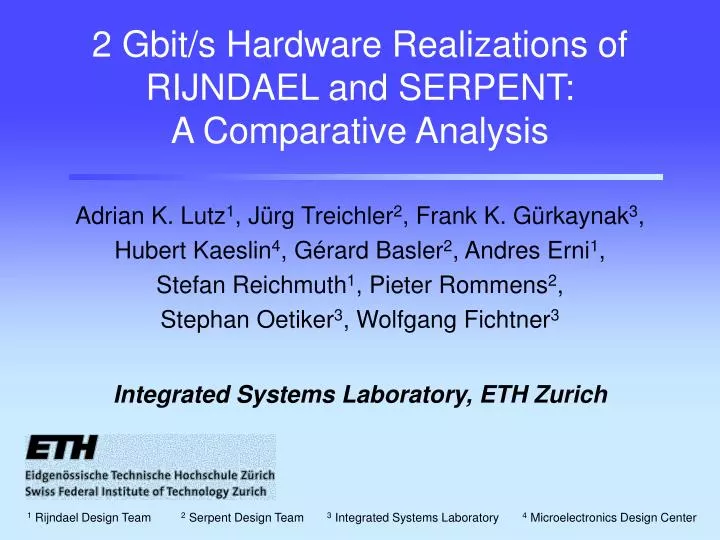 2 gbit s hardware realizations of rijndael and serpent a comparative analysis n.