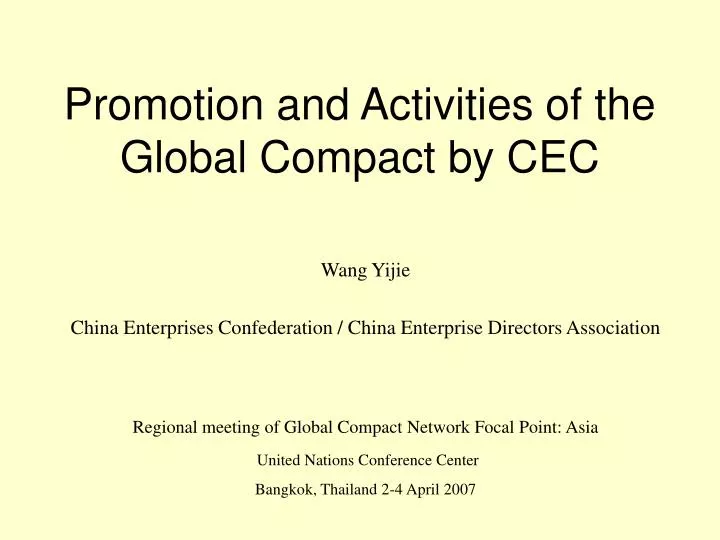 promotion and activities of the global compact by cec n.