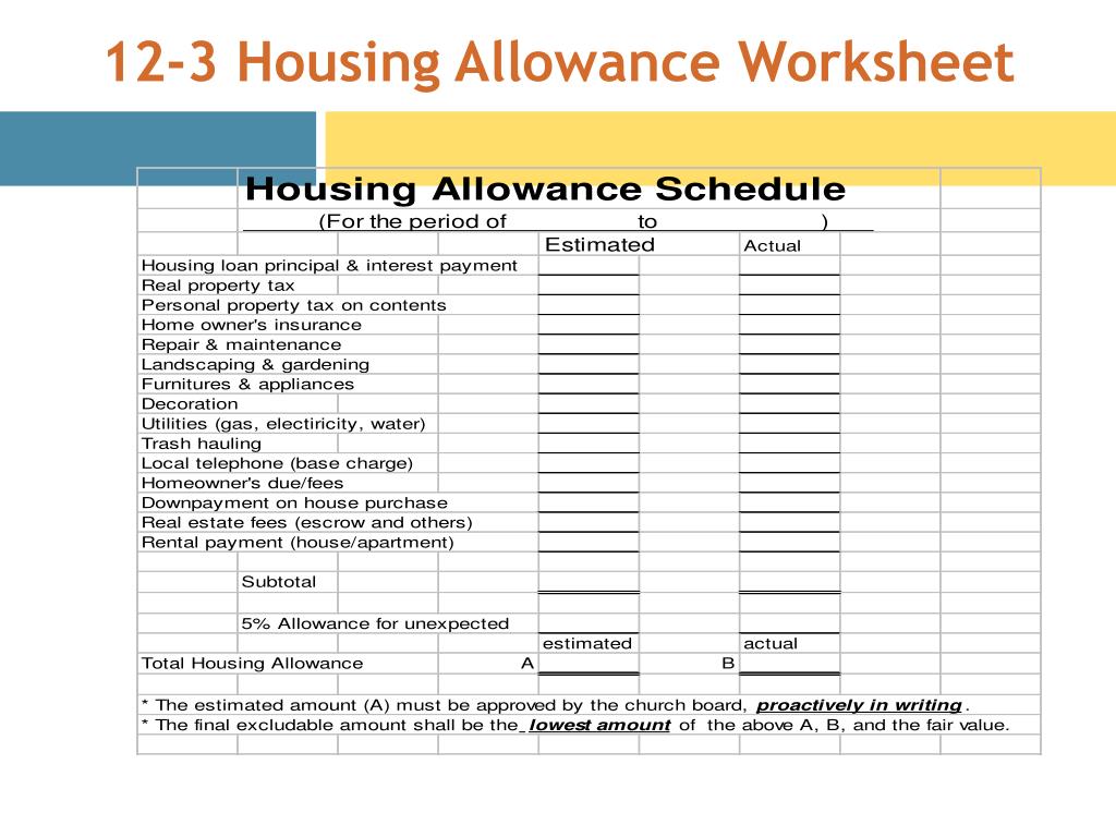 Clergy Housing Allowance Worksheet 2021