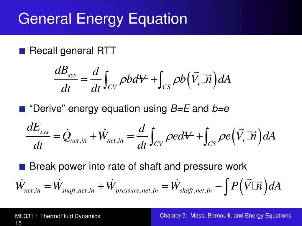 PPT - Chapter 5: Mass, Bernoulli, and Energy Equations PowerPoint