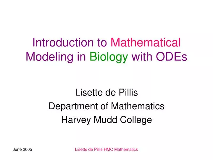 PPT Introduction to Mathematical Modeling in Biology with ODEs