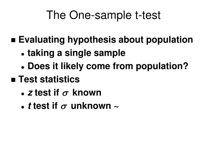 one sample to population t test one sample to population t test