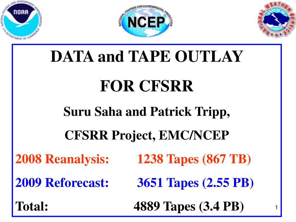 Ppt Data And Tape Outlay For Cfsrr Suru Saha And Patrick Tripp Cfsrr Project Emc Ncep 08 Reanalysis 1238 Tapes 867 Powerpoint Presentation Id