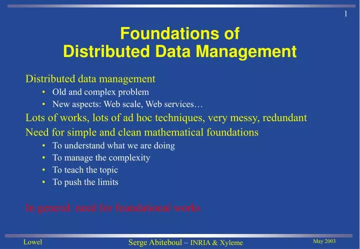 foundations of distributed data management n.