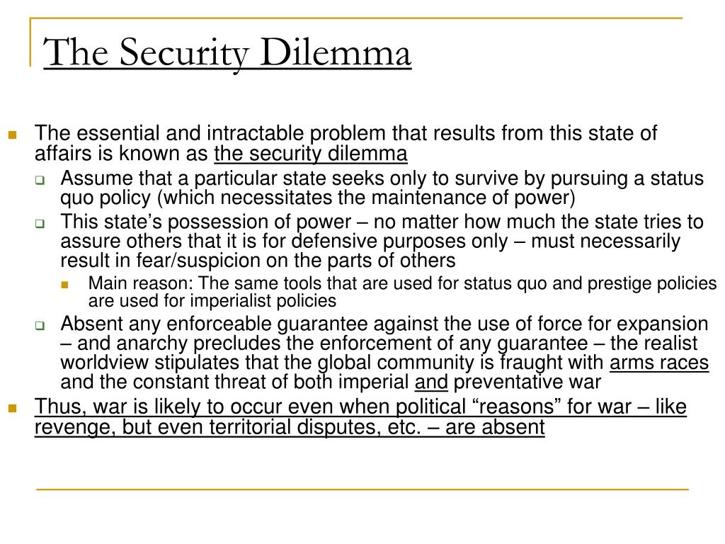Ppt Realism Power And The Security Dilemma In International