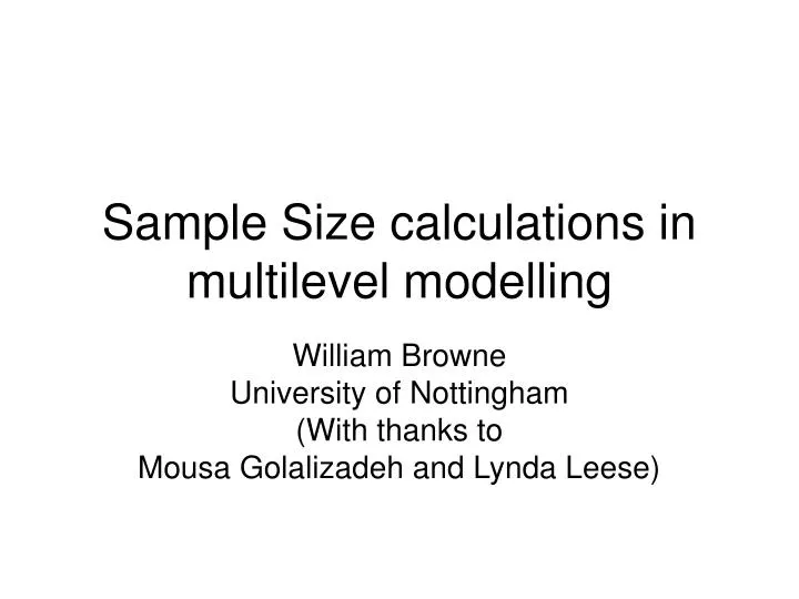 sample size calculations in multilevel modelling n.