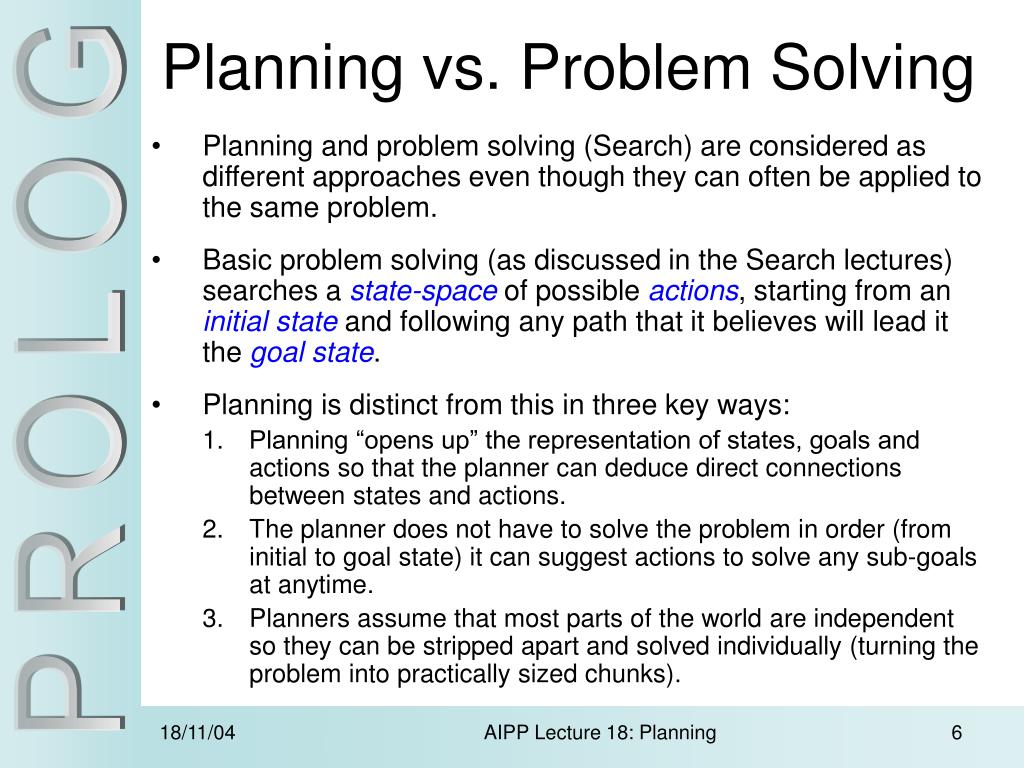 difference between planning and problem solving in ai