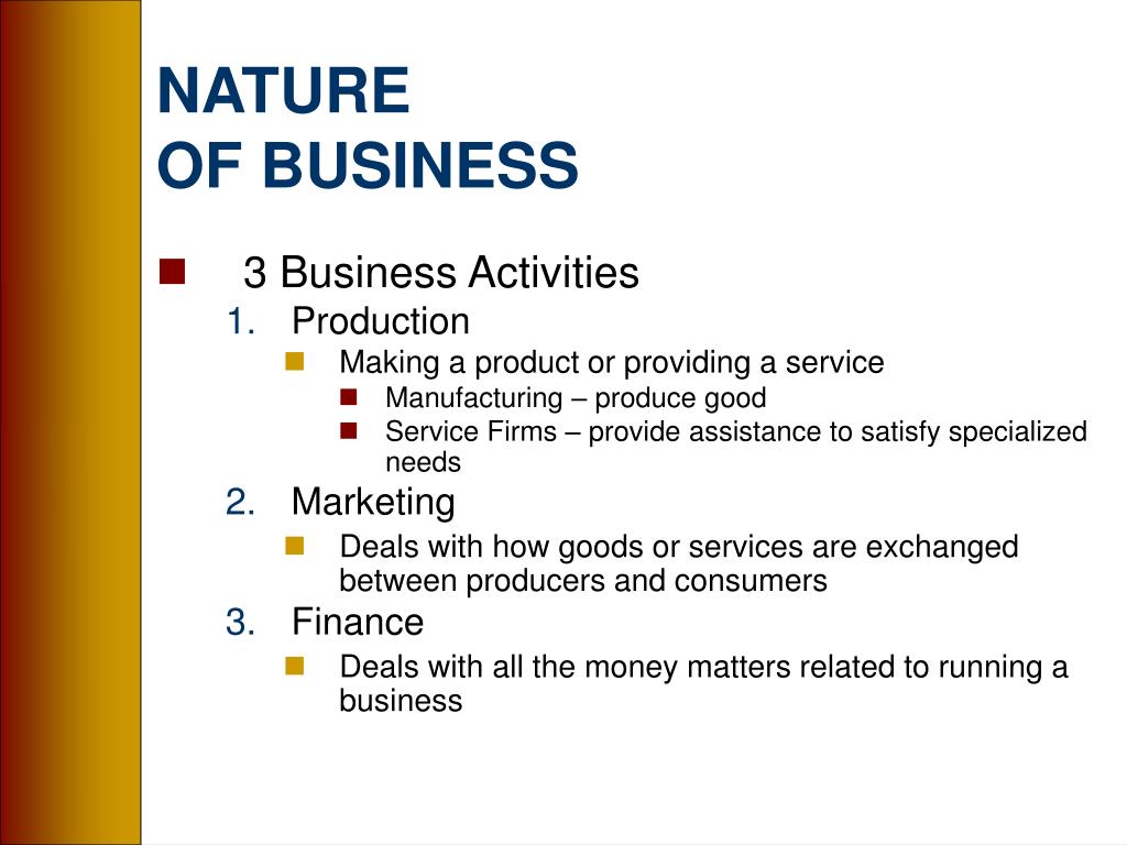 nature of business example in business plan