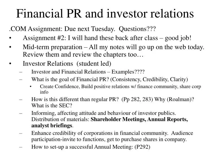 financial pr and investor relations n.