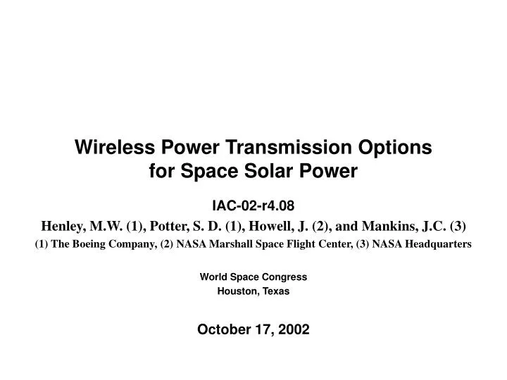 wireless power transmission options for space solar power n.