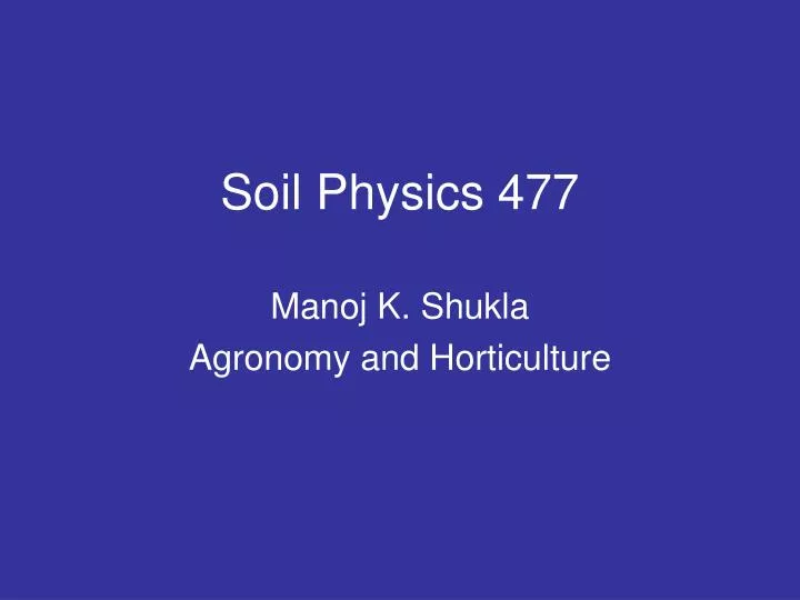 soil physics 477 n.