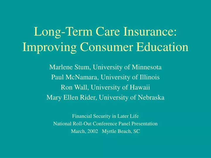 long term care insurance improving consumer education n.