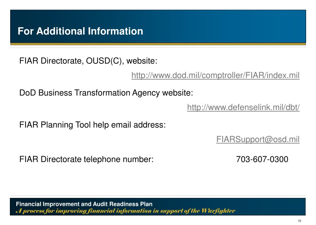 PPT DoD Financial Improvement and Audit Readiness (FIAR) Plan A
